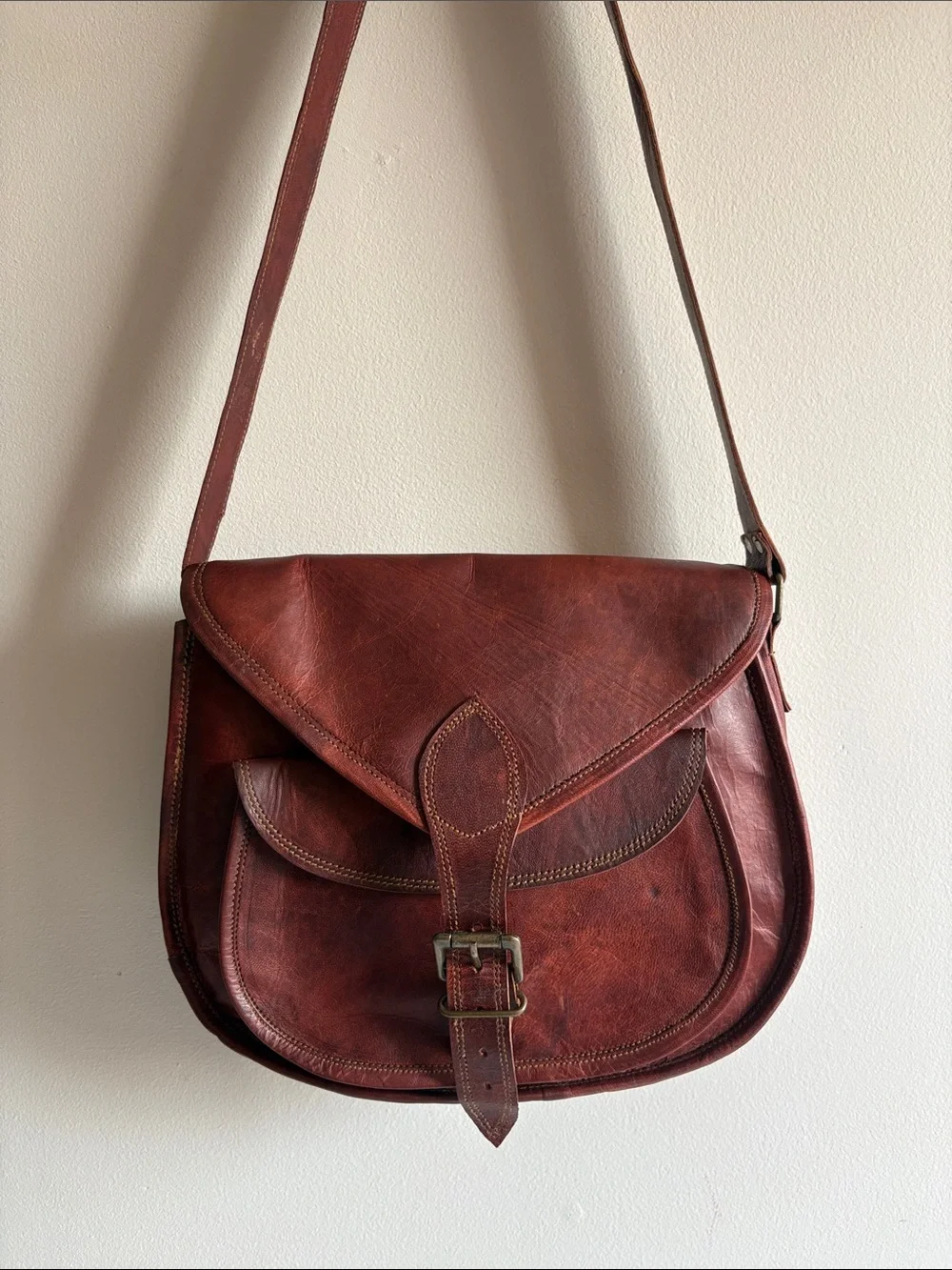 Satchel & Fable Brown Genuine Leather Messenger Satchel Crossbody Bag